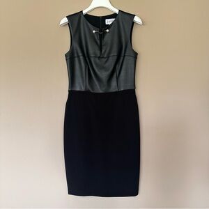 Joseph Ribkoff Black Sleeveless Dress Women 10 Faux Leather Pearl Accent Stretch